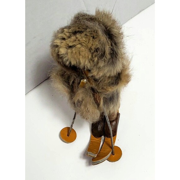 Vintage Polish Skier Doll Real Fur Hood Hand Painted Face Leather Suede - Picture 15 of 16